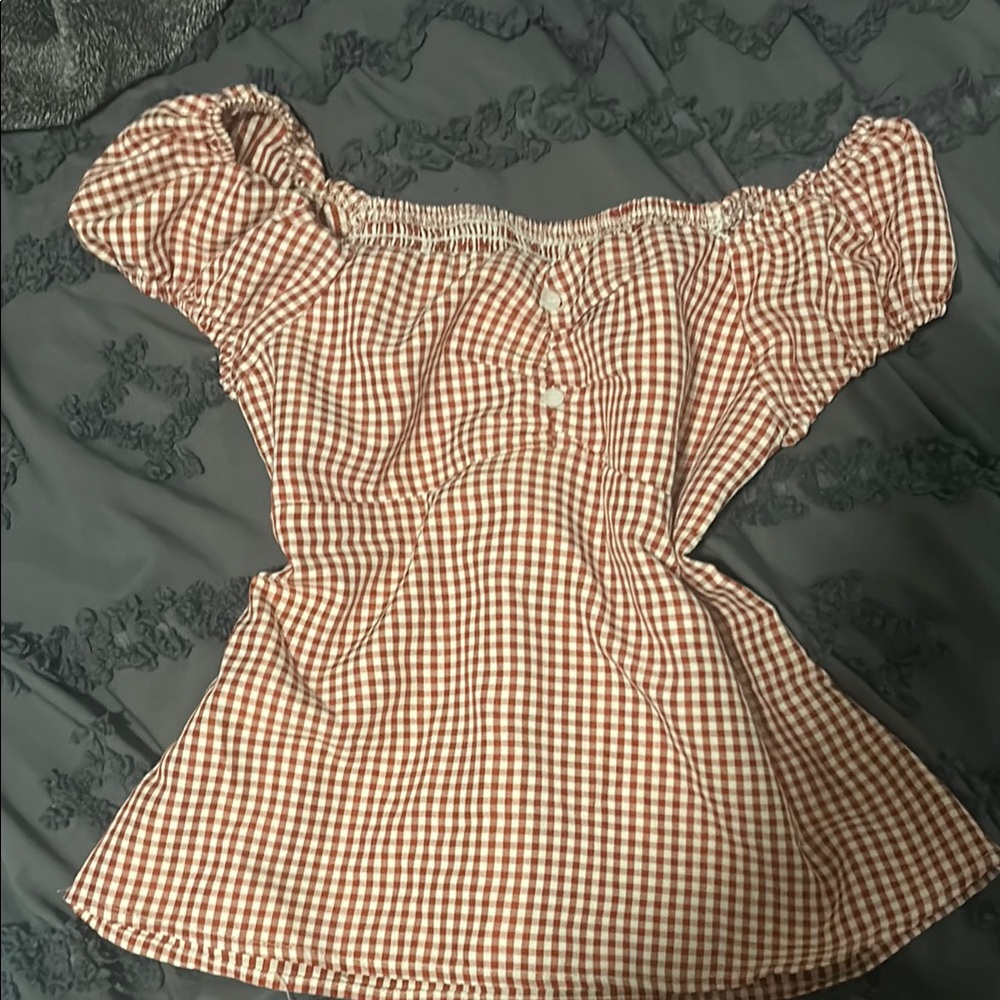 Red and White Gingham Off-Shoulder Top